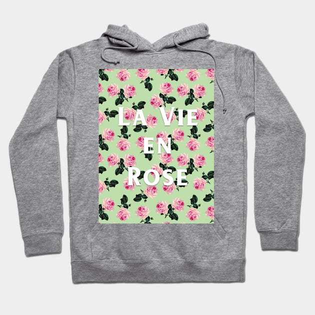 La Vie En Rose - scattered pink vintage roses on green, pink tee Hoodie by bettyretro